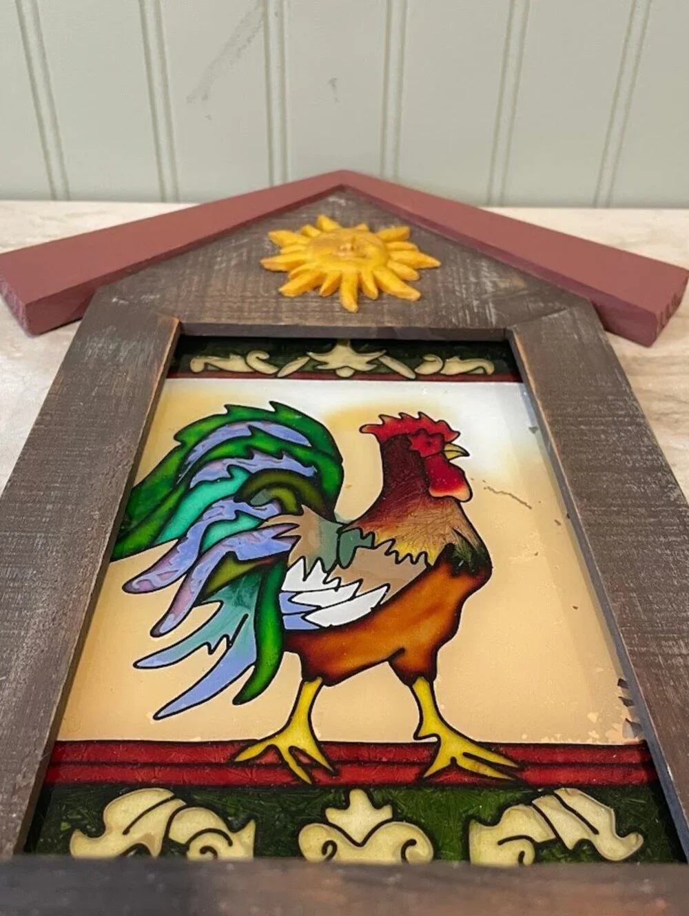 Vintage Farmhouse Wooden Rooster Shelf With Hooks